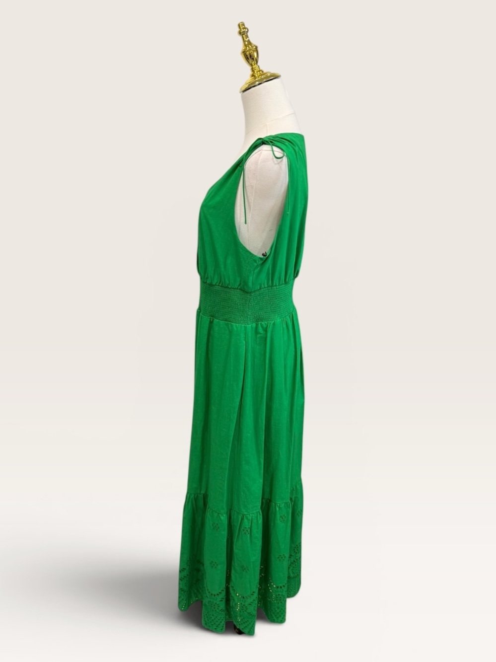 Adrianna Papell Smocked Waist Tie Sleeve Eyelet Cotton Sundress Kelly Green NWT - Picture 8 of 15